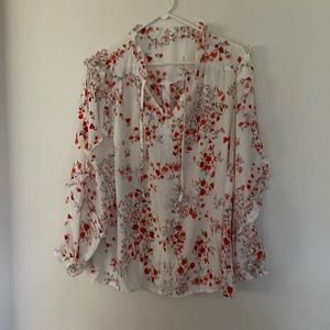NWOT BOHO style cream colored blouse w orange and pink flowers Size 3X